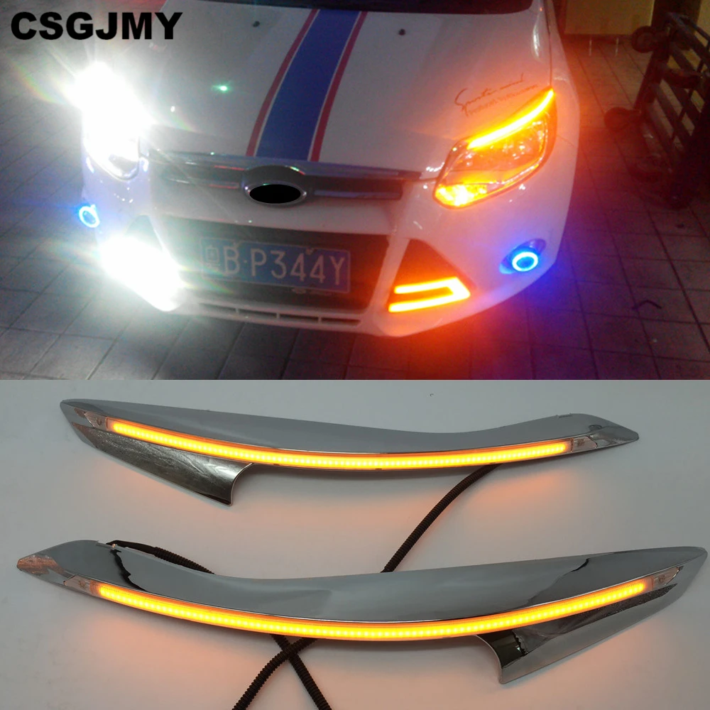 

CSGJMY 2PCS For Ford Focus 3 MK3 2012 2013 2014 2015 Car Headlight Eyebrow Decoration Turn Signal DRL LED Daytime Running Light