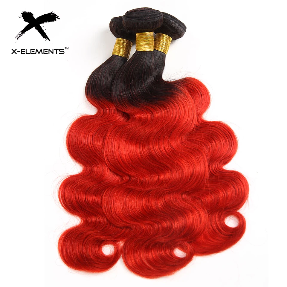 X-Elements Brazilian Ombre Body Wave Hair Bundles T1B 30 Burgundy 39J Purple Colored Human Hair Weave Non-Remy Hair Extensions (19)