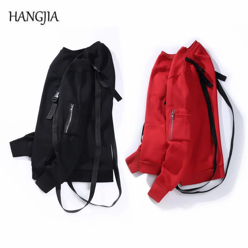 

Mens Solid Color Plus Velvet Hoodies 2017 Streetwear Personality Shoulder Strap Detachable Design Loose Sweatshirts Hip-hop