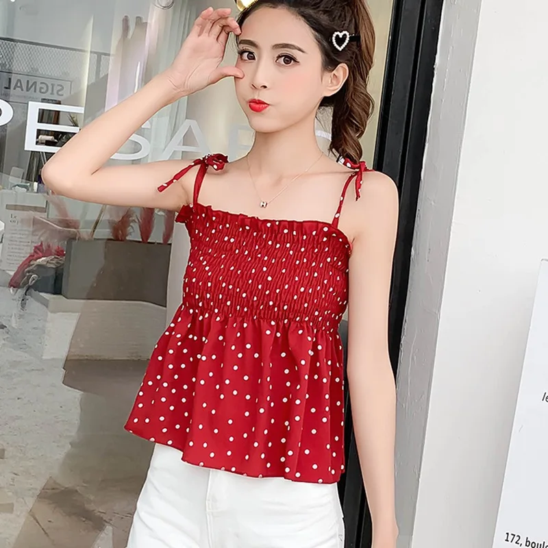

Fashion Dot Print Tank Top Women Sleeveless Vest Summer Camisole Female Tops