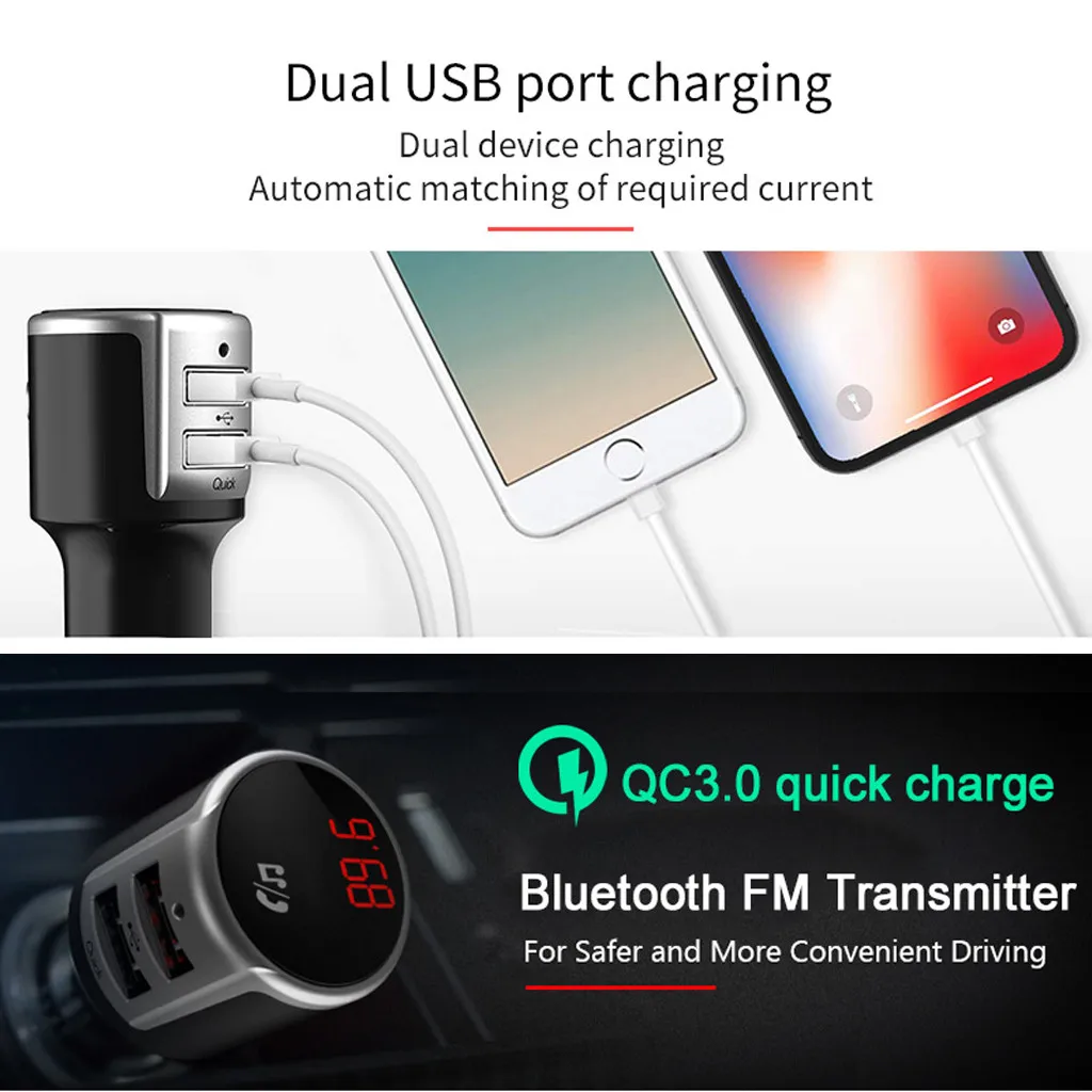 Bluetooth ручной fm-передатчик музыкальный mp3-плеер адаптер Светодиодный дисплей частоты двойной порт USB зарядное устройство# H