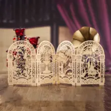 1 комплект, четыре сложения, золотые свадебные приглашения в виде цветка для жениха и невесты, пустая печать на заказ, лазерная резка, пригласительные карточки, Casamento