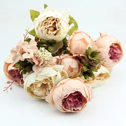 10 глава букет Винтаж Искусственный Пион Шелковый цветок номер свадьбы Цветочный декор # T025