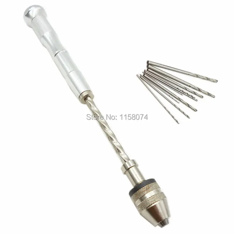 

Semi-Automatic Manual Hand Drill Chuck Clamping Range 0.3-3.2mm W/10pcs HSS Twist Drill Bit For Carving Amber Olive Walnut Model