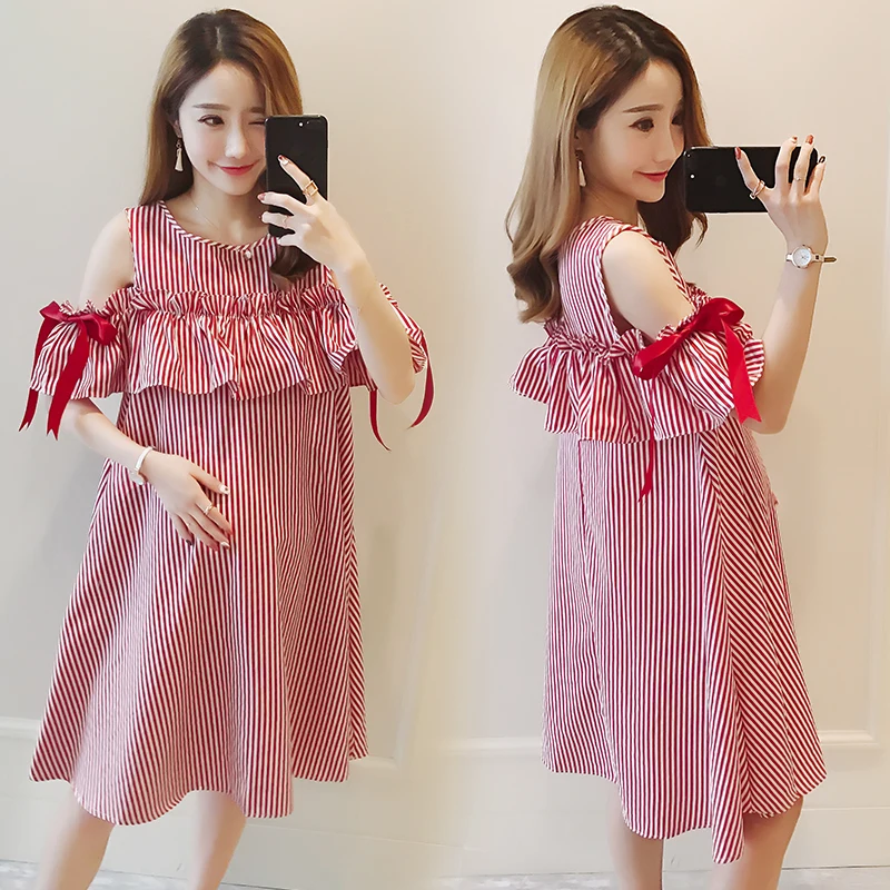 Summer Maternity Dresses Bow Sleeve Dress Clothes for Pregnant Women Daily Wearing Striped Pregnancy Clothing B0416 Summer Maternity Dresses Bow Sleeve Dress Clothes for Pregnant Women Daily Wearing Striped Pregnancy Clothing B0416