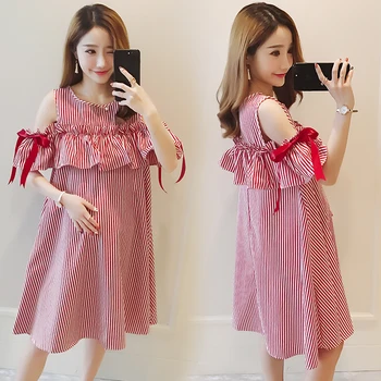Summer Maternity Dresses Bow Sleeve Dress Clothes for Pregnant Women Daily Wearing Striped Pregnancy Clothing B0416 pregnancy dress maternity dresses clothes for pregnant women dress summer fashion striped dresses mother woman clothing