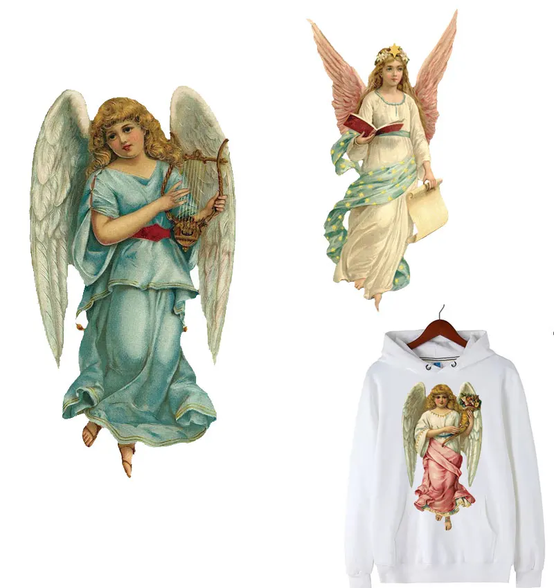 

Cute Back Angel Wings Flight Patches Iron on Transfers for Kids Fusible Clothing Patches DIY T-shirt Print Stickers Big PVC E