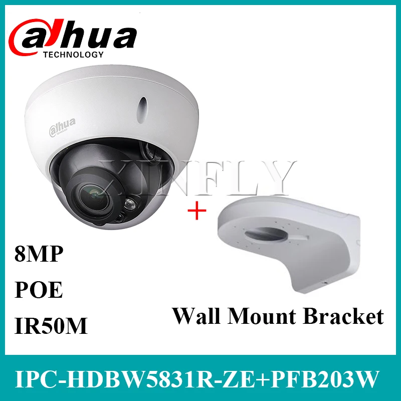 Dahua IPC-HDBW5831R-ZE 4K 8MP POE 2.7~12mm motorized IR50m IP67 1K10 SD security camera IPC-HDW5831R-ZE and Wall Mount PFB203W |