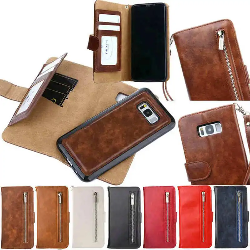 imágenes para Moda Retro Cremallera Funda Cartera De Cuero Magnética para el iphone 5 6 s 7 Plus Samsung Galaxy S8 S7 Borde A5 A3 2017 Extraíble cubierta imágenes para Moda Retro Cremallera Funda Cartera De Cuero Magnética para el iphone 5 6 s 7 Plus Samsung Galaxy S8 S7 Borde A5 A3 2017 Extraíble cubierta