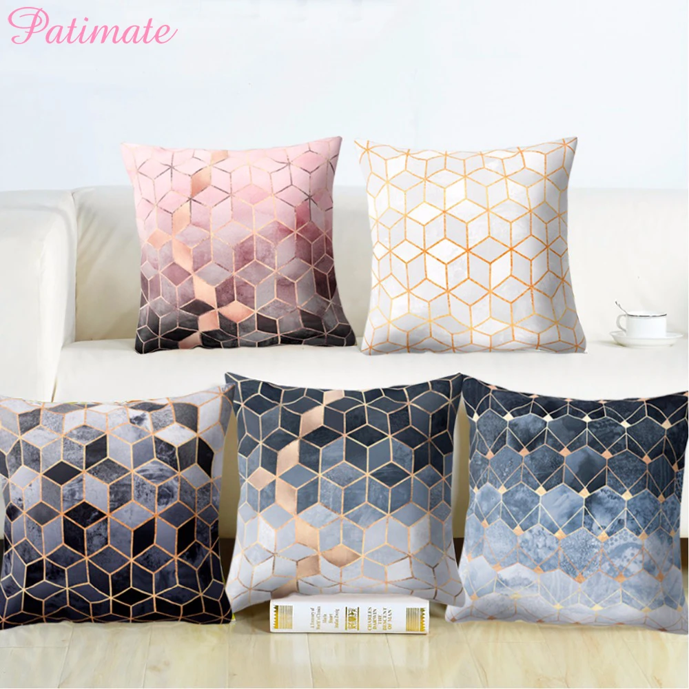 

PATIMATE Polyester Texture Cushion Geometric Pillow Decorative Cushion for Sofa Printed Throw Pillow Seat Chair Cushion 45x45cm