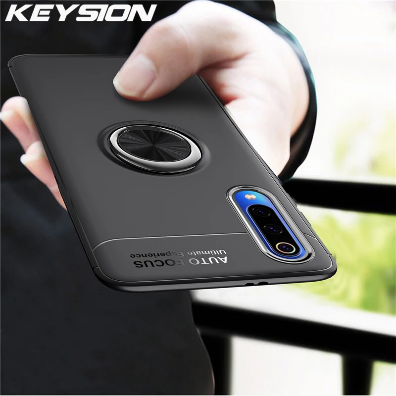 

KEYSION Luxury Ring Holder Phone Case For Xiaomi Mi CC9 CC9e Magnetic Car Stand Soft TPU Matte Cover For Xiaomi Mi A3 A3 Lite