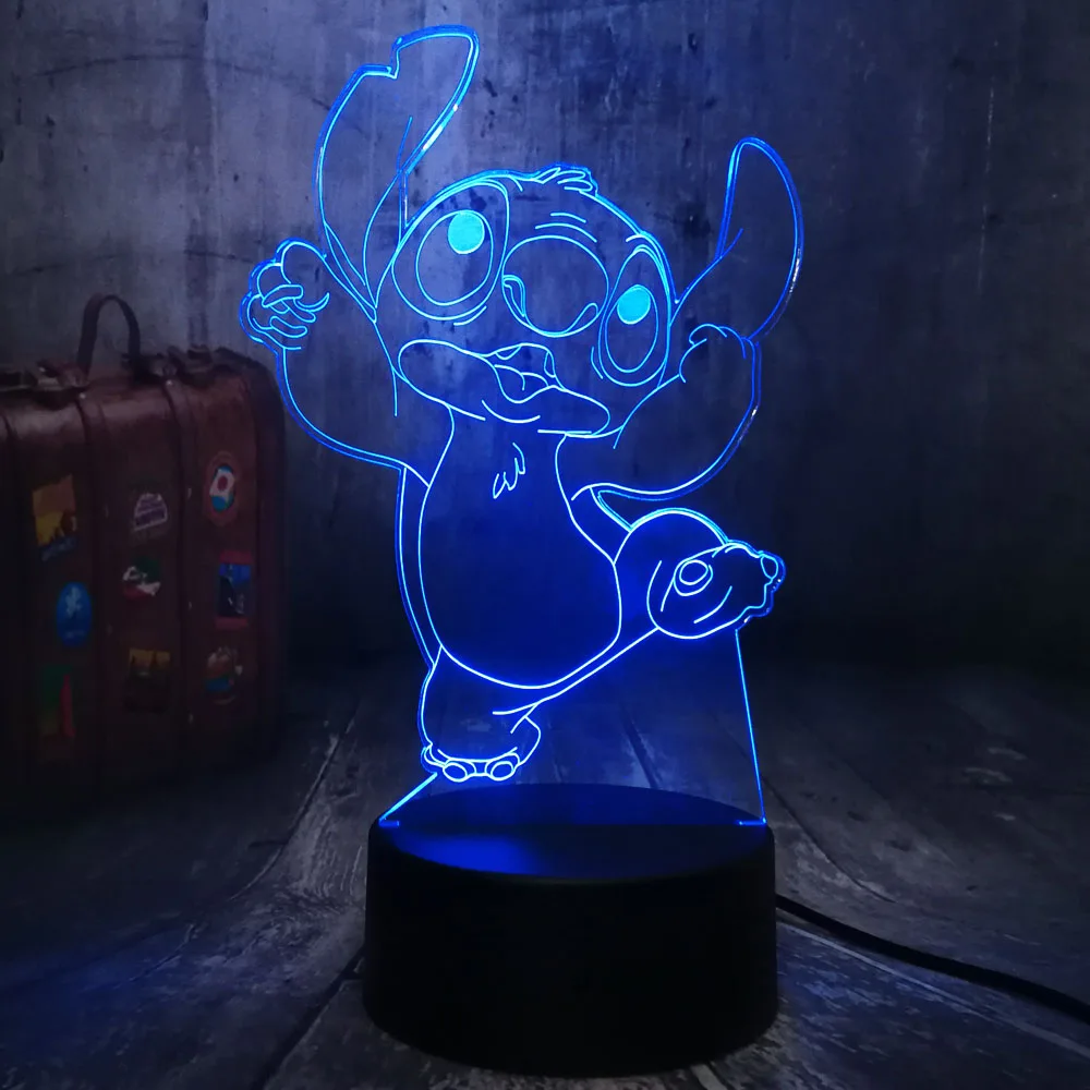  Novelty Cartoon Dancing Stitch Cute Kids Present 3D LED Night Light 7 Color Change Desk Lamp Holida - 32962773235