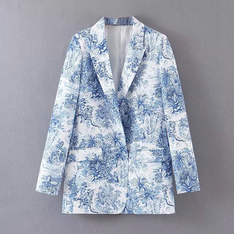 

Women Suits Fall 2019 New Fashion Prints Pattern Casual Blazer Tops and Wide Leg Shorts Modern Lady Sets