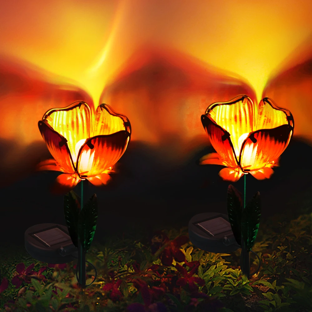 

2 Pcs Solar Power Flower Stakes Garden Lights Outdoor Flower Decor Light Decorative Led Lights for Driveway Yard Lawn