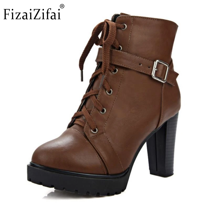 Russian Shoes Black Platform Martin Boot Women With Zipper High Heels