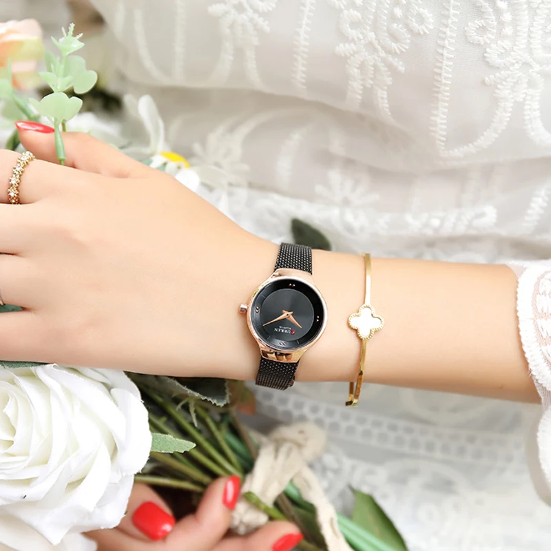 Элегантные женские часы CURREN Модные кварцевые часы из нержавеющей стали с сеткой женские простые наручные часы для дам часы reloj mujer