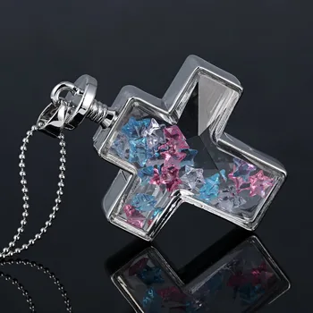 

2017 NEW! 35mmX45mm Cross Locket Pendant, 3PCS Natural Plant Locket Dried Crystl Flower GlassLocket Necklace, Gold Chain