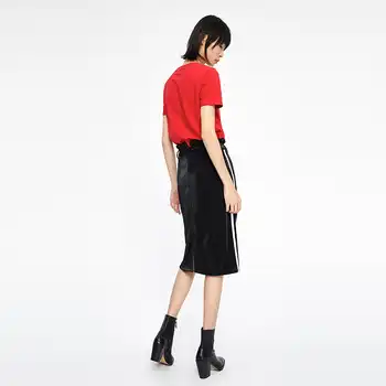 Toyouth Women Bling Striped Patchwork Pencil Skirt Female Spring Summer Basic High Waist Bodycon Split Knee Length Skirts