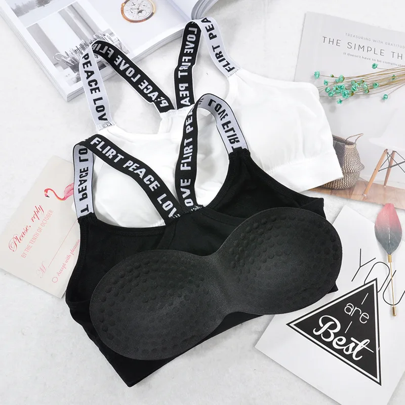 Women Sport Bra Fitness Top Letters Yoga Bra For Cup A-D Black White Running Yoga Gym Fitness Crop Top Women Push Up Sports Bra