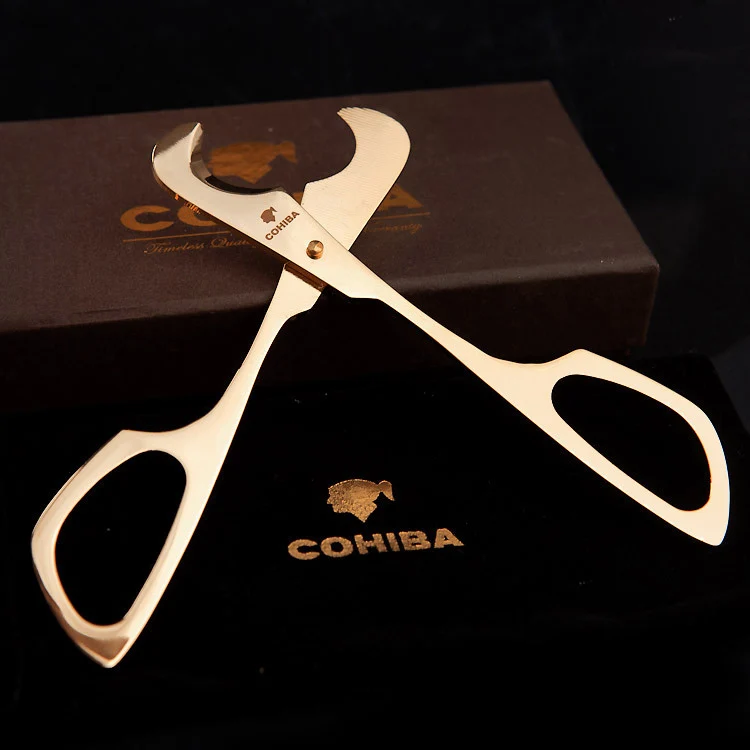 Double 2 Blades Stainless Steel Gold Plated Cigar Cutter Pocket Zigarre