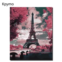 DIY ночной вид Парижской башни мост ночная сцена цифровая картина маслом украшение дома картина по номерам цвет VA-0009