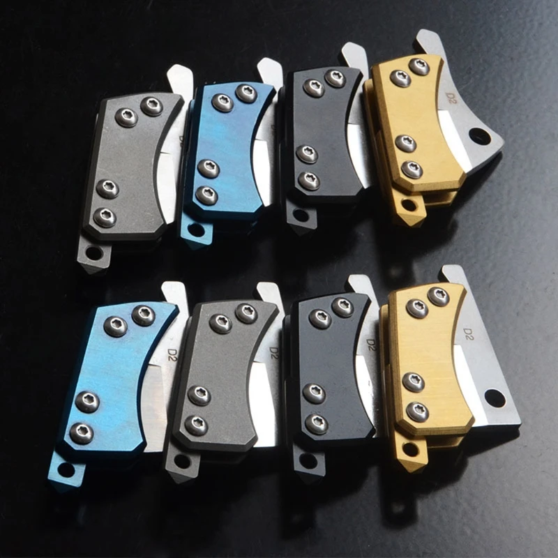 

OOTDTY Tactical Mini Folding Knife D2 Blade Titanium Handle Hunting Camping Pocket Tool
