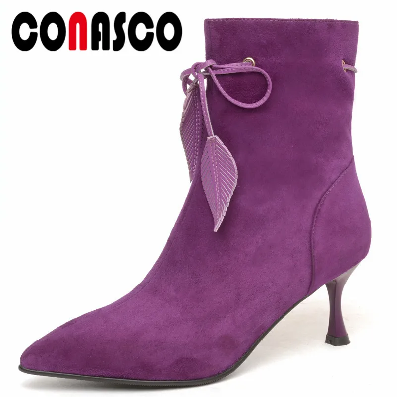 

CONASCO New Fashion Woomen Suede Ankle Boots High Heels Pointed Toe Wedding Party Shoes Woman Butterfly Knot Prom Pumps