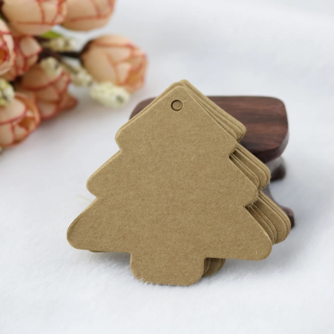

100Pcs/set Christmas Tree Shaped Swing Ticket Christmas Present Message Paper Card Decoration- Brown