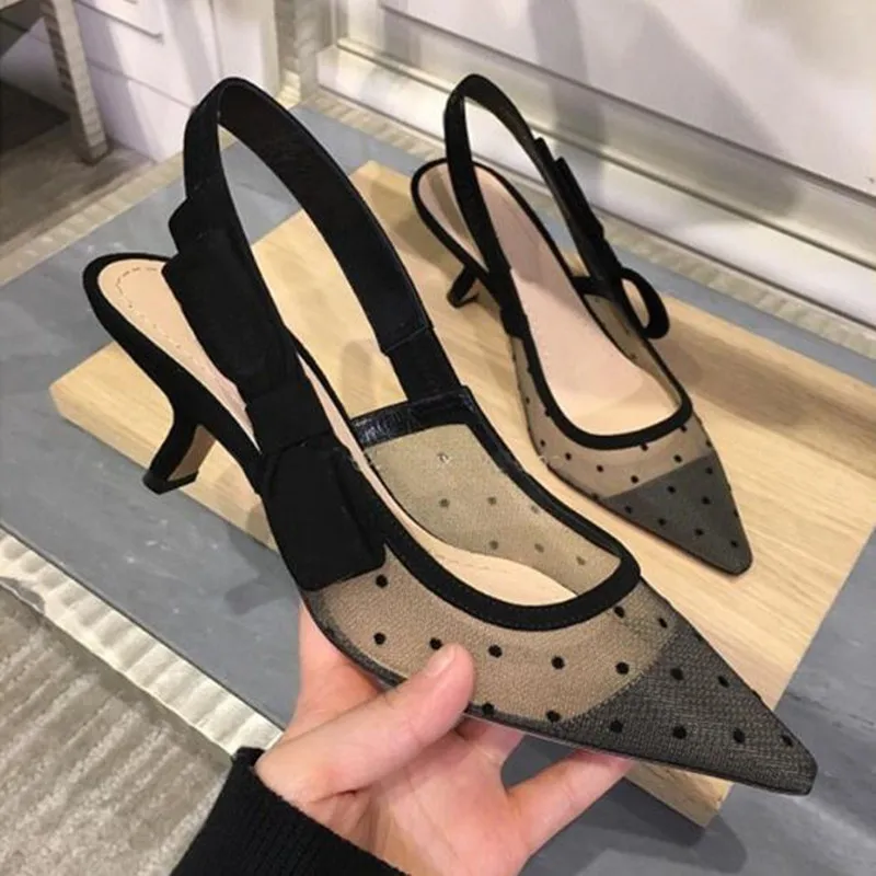 

Fashion sexy mesh women's shoes high heels Pointed breathable lace new black Stiletto women's sandals obuv zapatos mujer