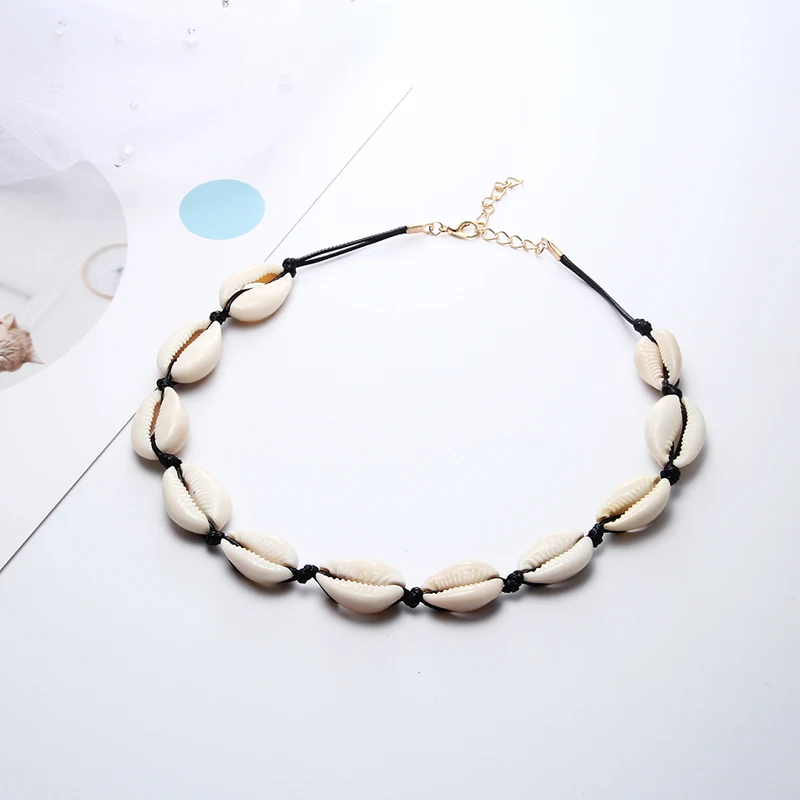 Bohemian Gold Seashell White Rope Necklace Natural Shell Choker Women Best Friend Collares Necklaces Gift Jewelry schelpen ket