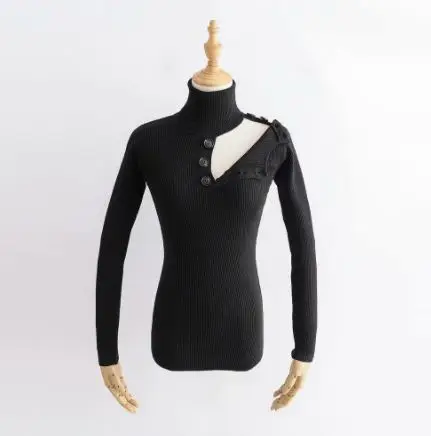 Зимний женский свитер с разрезом, водолазка, ребристый пуловер, тянущийся вязаный свитер, тонкая блуза с длинными рукавами, рубашка, свитер