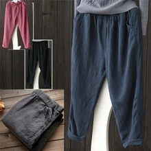 Женские Мужские льняные хлопковые шаровары мешковатые свободные брюки повседневные женские с высокой посадкой Пояс Мода плюс размер 5XL