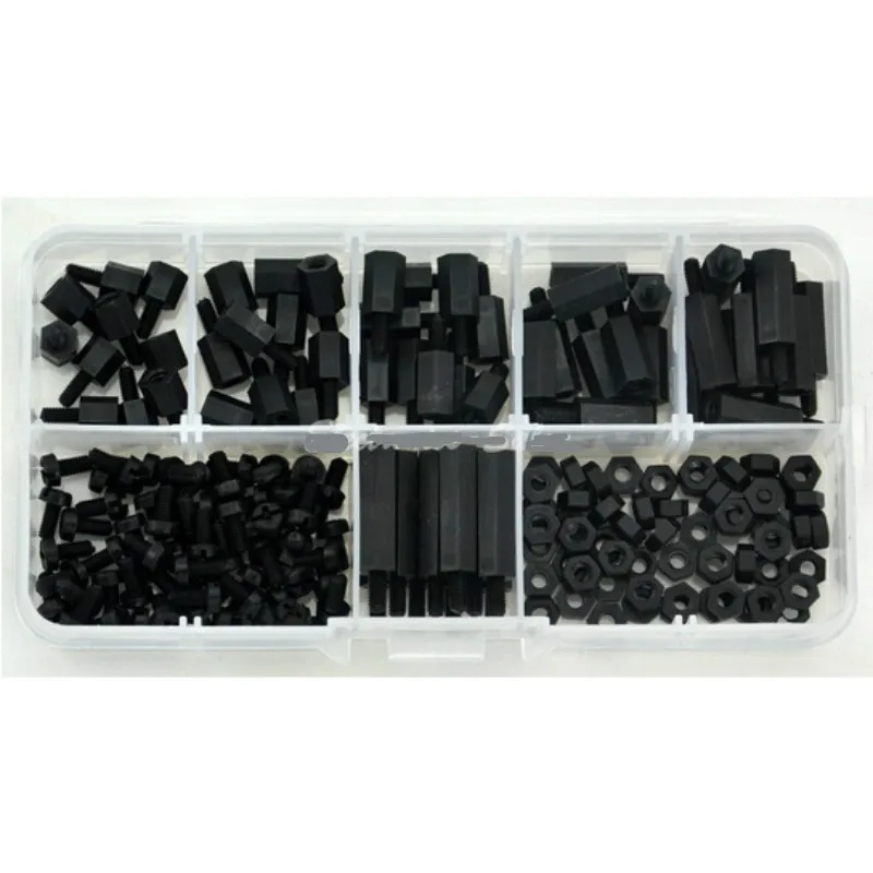 

Parts Accessories 180pcs Nylon Screws Hex M-F M3 Spacers Screw Nut Standoff Kit Box Black For F3 Flight control installation