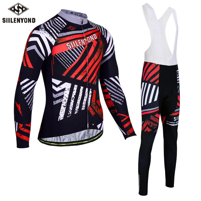 Bib Cycling Set Siilenyond зима Термальность Pro Vélo комплекты Утепленная Одежда MTB велосипеда Костюмы Racing одежда для езды на велосипеде костюм для Для мужчин - Цвет: Bib Cycling Set