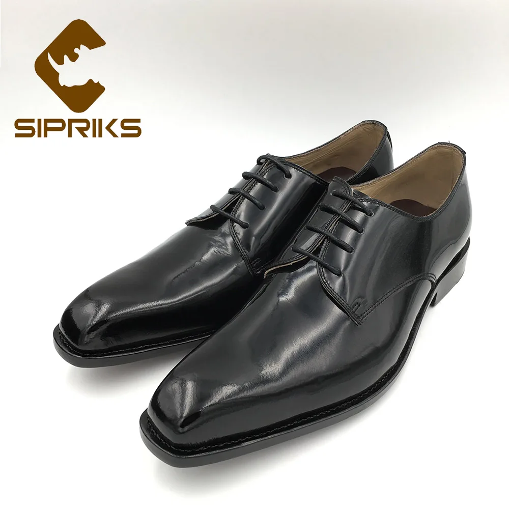 Europäischen Schwarzes Nähen Handarbeit Schuhe Leder Goodyear Italienische Männer two Toe Glänzende Sipriks Patent Sohle Rahmengenäht Kleid Schwarz xOwT16HqB