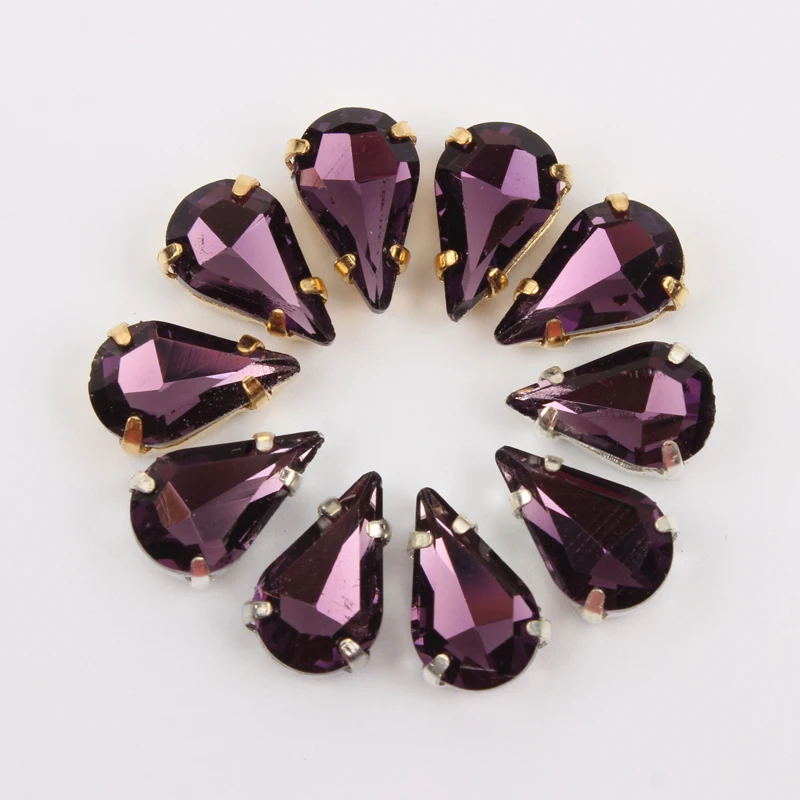 

DK Amethyst Super shinning Tip-water Drop shap Sew On "k" Silver claw Rhinestone, crystal glass Rhinestones apply to Clothing