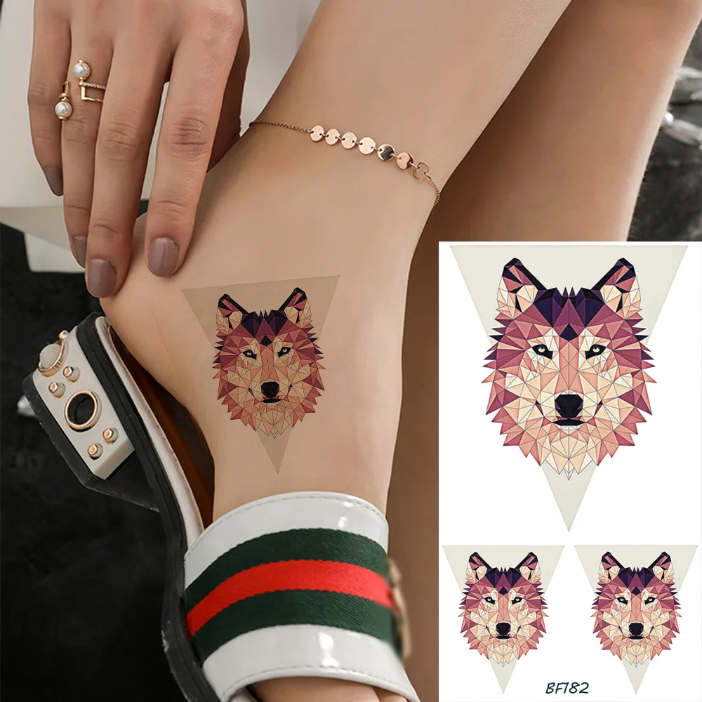 Flash Water Transfer Triangle Wolf Arm Wrist Fox Tattoos Temporary Custom Self Adhesive Tattoo Fake Body Ankle Art Tato Supplies | Красота и