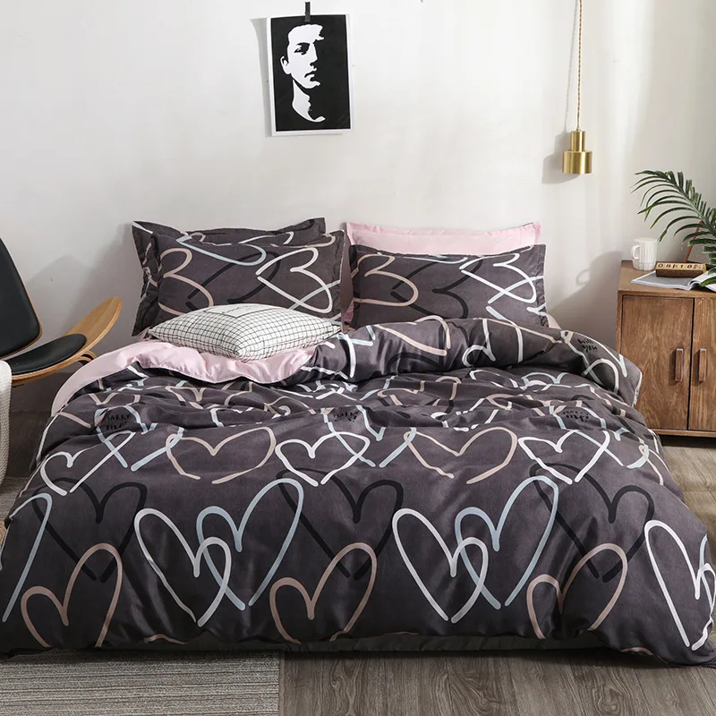  Heart printing bedding set 3/4pcs bed linens Home Textile Duvet cover set classic bedclothes Modern