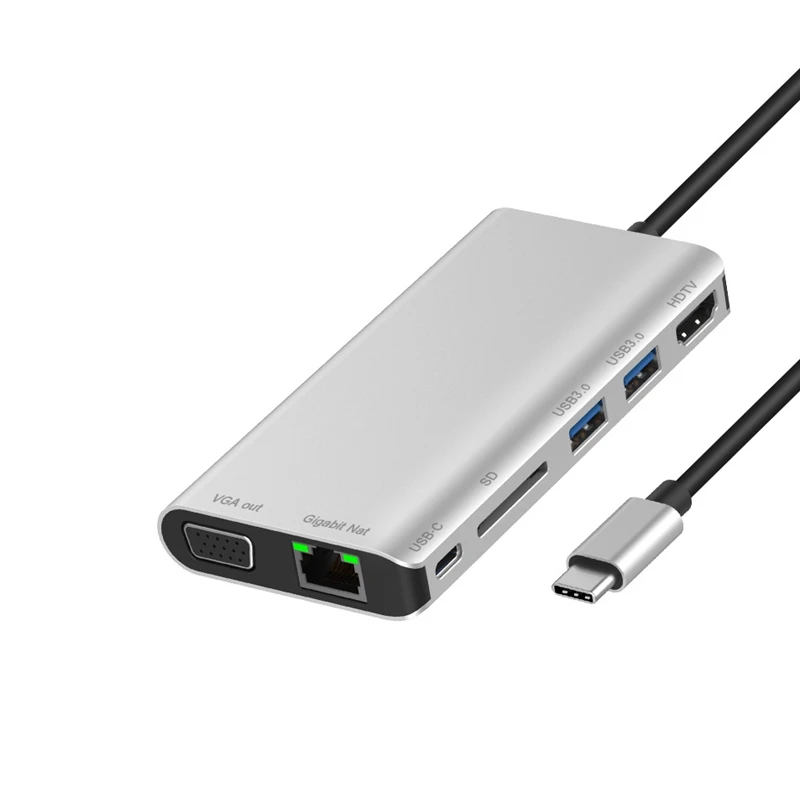 Type C конвертер Hdmi Vga Usbc к Rj45 Lan 4 K 2Usb 3 0 Sd слот для карт ридер 8 в 1 Тип адаптер док