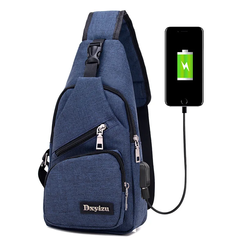 External USB Charge Socket Casual Chest Bag Men Messenger Bags Small