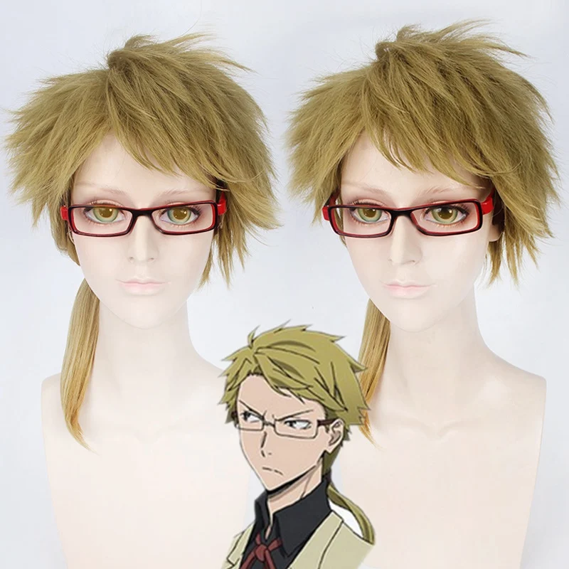 

Bungo Stray Dogs Doppo Kunikida Wig Short Fluffy Straight Cosplay Wigs Light Brown Synthetic Hair Wig for Anime Party Ponytail