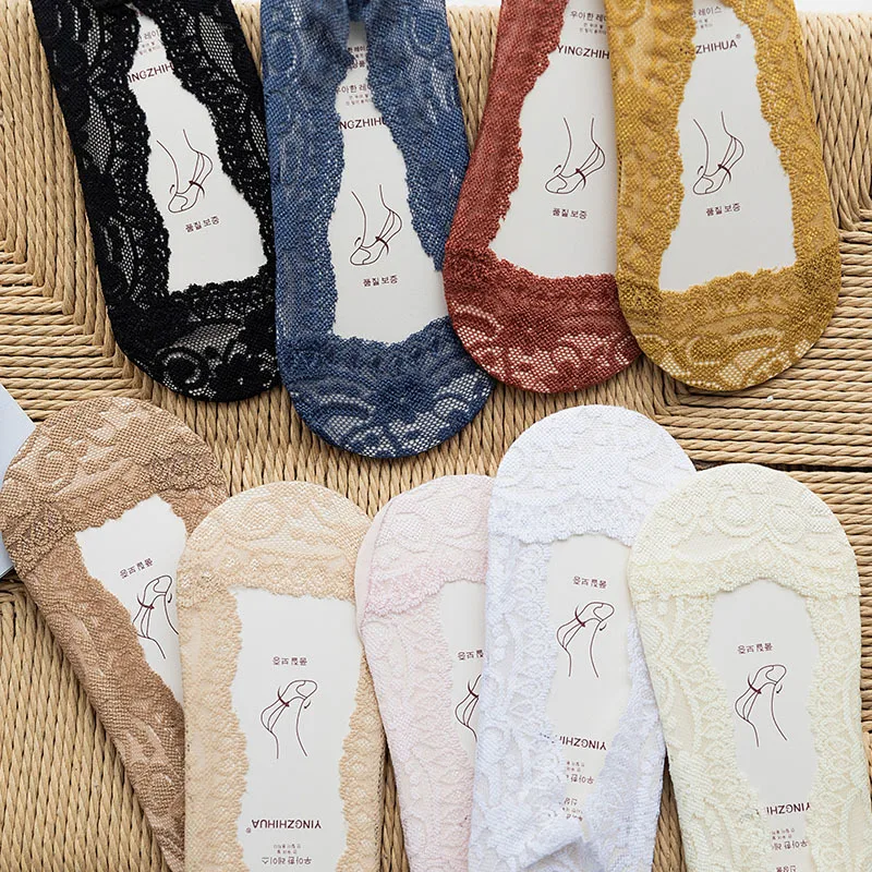 

1 Pair Women Sock Slippers 2019 Solid Candy Color Lace Summer Women's No Show Mesh Socks For Women Invisible
