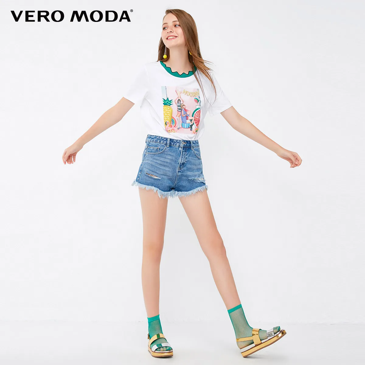 Vero Moda женская футболка с милым принтом в рубчик | 318301534|Футболки|