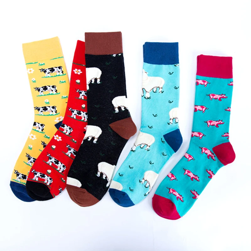 2018 bauernhof Tier Schafe Kuh Schwein Premium Funky Männer Frauen Socken Glücklich Kurze Bambus Männlichen Baumwolle Pop Crazy Weibliche Trekking socken