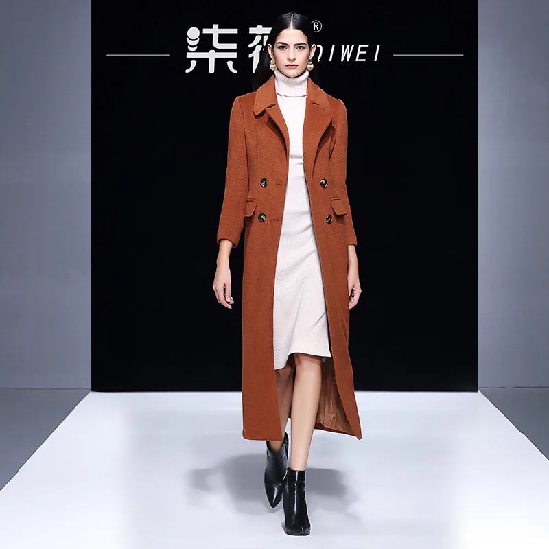Autumn Winter Coat Female 2019 New Suit Collar Caramel Long Coat Women