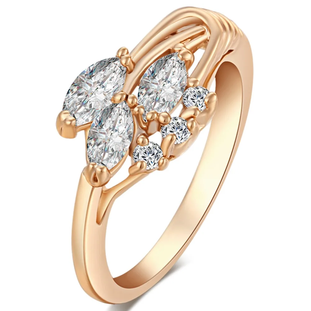 Crystal Leaf Rings For Female Gold Color Cubic Zirconia for Women Girl Wedding Engagement Free Shipping Wholesale | Украшения и