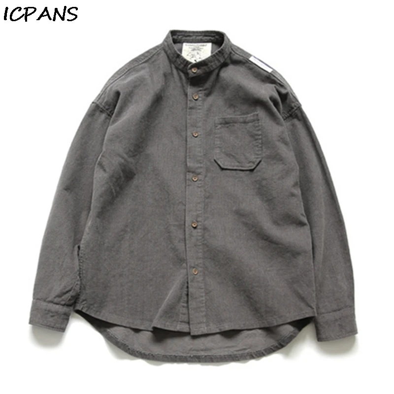 

ICPANS Oversize Loose Men Hip Hop Shirt Corduroy Harajuku Japanese Shirt Long Sleeve Hawaiian Shirt Casual Streetwear