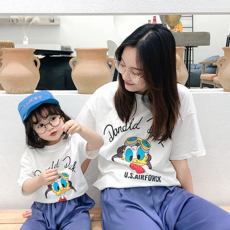 

2019 T-shirts Character Family Matching Clothes Fashion Mother Daughter Son T Shirt Donald Duck Shirts For Summer Outfits