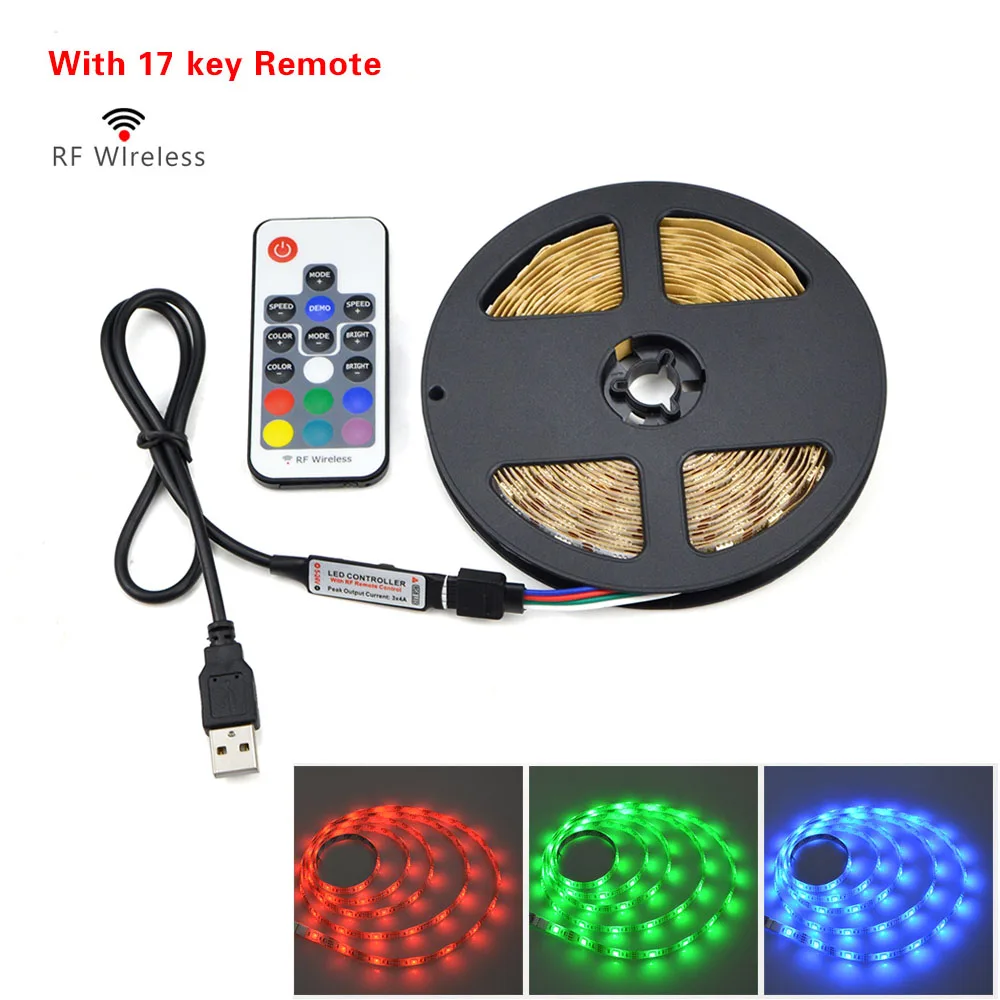 RGB кухонный светодиодный светильник s 0,5 м-5 м светодиодный светильник лента 5050 SMD USB порт светодиодный светильник s лента для ТВ смещенная подсветка PC Декор лампы - Цвет: RGB With RF Remoter