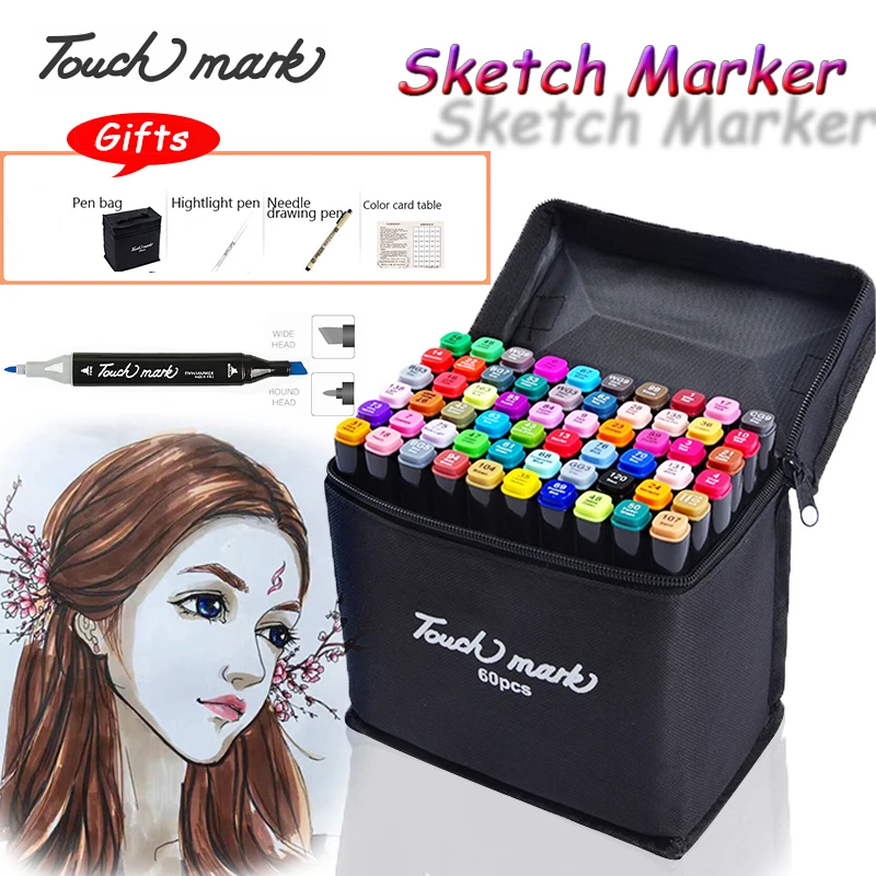 

TouchMarks Pen Set 30/40/60/80/168 Color Animation Sketch Marker Dual Head Drawing Art Brush Pens Alcohol Based with 4 Gifts